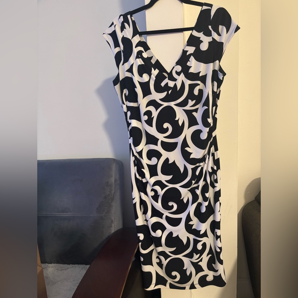 White House Black Market Black and White Patterned Midi Dress